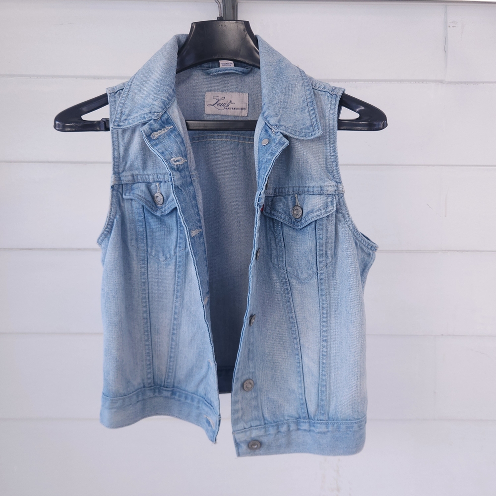 Levi's Vintage Denim Vest Light Wash Blue San Francisco 90s Y2K Distressed M